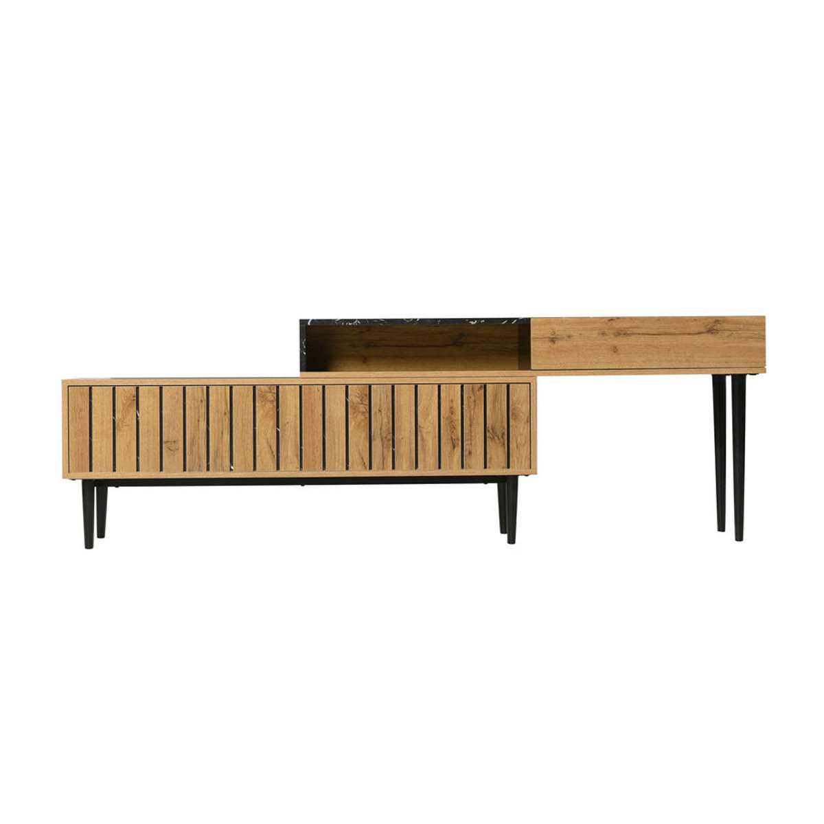 Modernes TV-Lowboard von GL Store in Braun mit Marmor- und Holzdesign sowie stabilen Metallbeinen - Bild 2