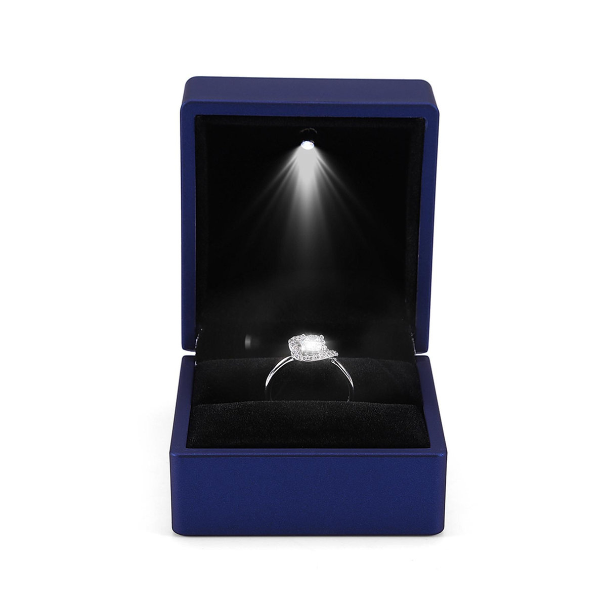 Modische LED-beleuchtete Ring-Aufbewahrungsbox Schmuck-Vitrine von Painter in Schwarz mit Plüsch-Inlay - Bild 1