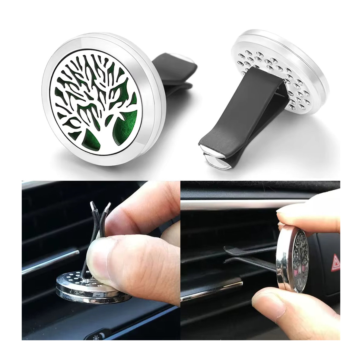 MODKISR Aromatherapie Auto Parfüm Diffusor Clip mit Baum des Lebens Medaillon Anhänger aus Edelstahl in Silber - Bild 4