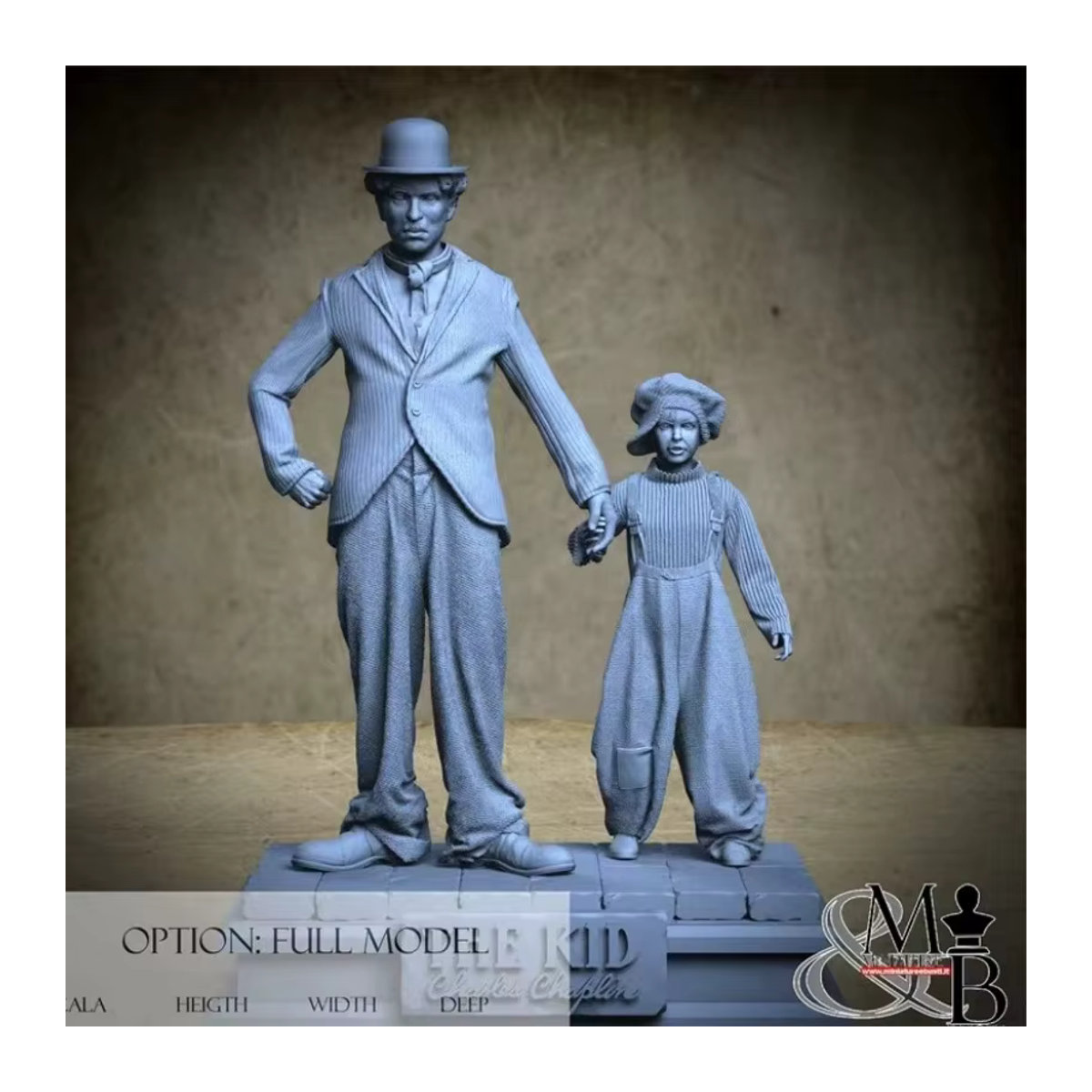 MODX Charlie Chaplin Filmkünstler Modellbausatz aus Kunstharz im Maßstab 1:24, grau, unbemalt und unmontiert für Diorama und Hobby - Bild 3