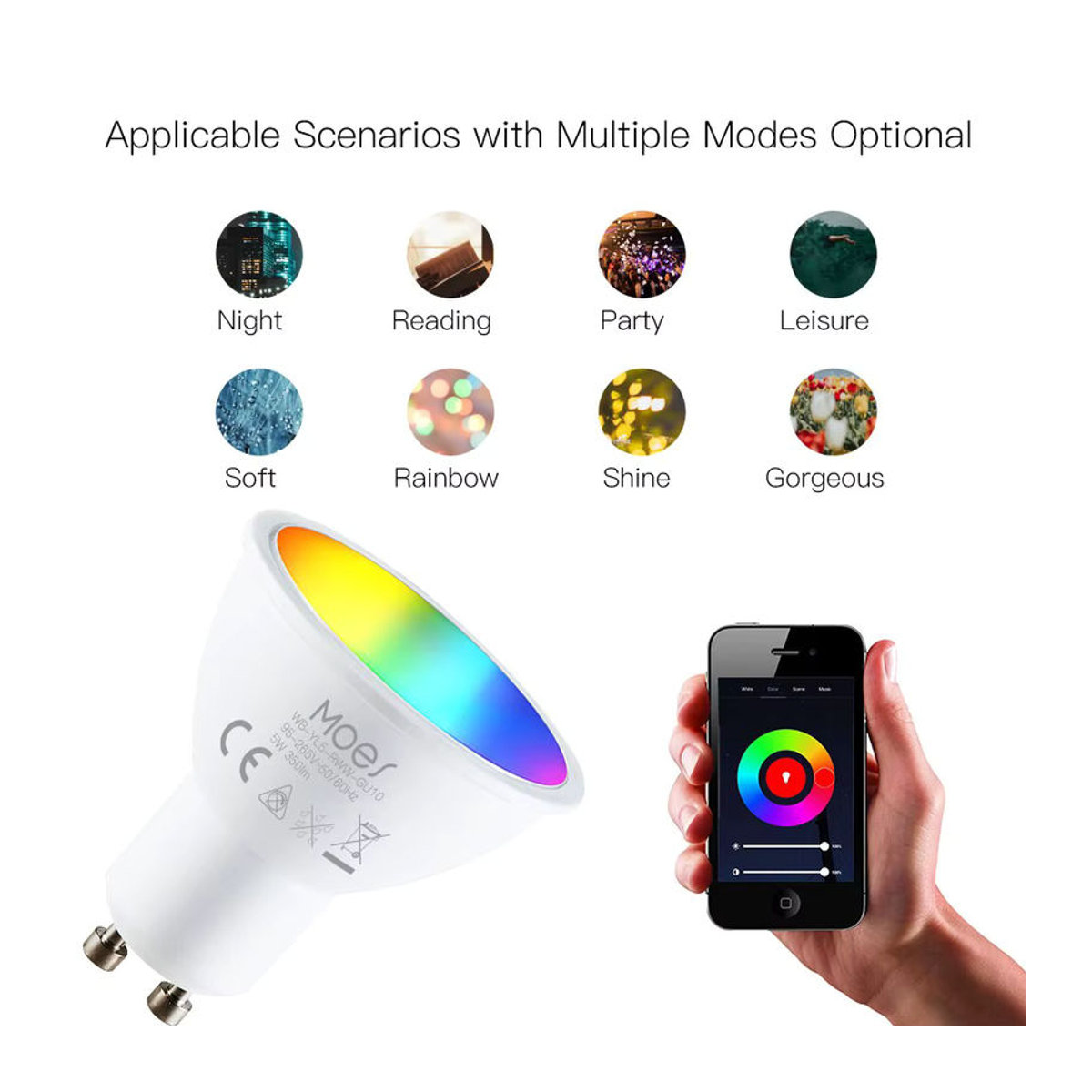 MOES GU10 WiFi Smart LED-Lampe RGBW dimmbar mit Tuya App und Alexa/Google Home Steuerung in Bunt und Weiß - Bild 4