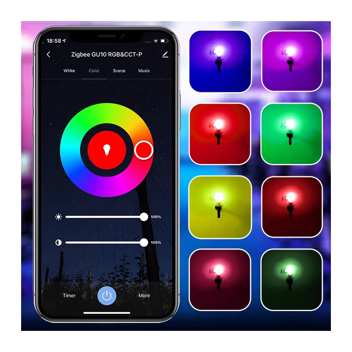 MOES Smart LED Lampe GU10 ZigBee & WIFI RGB+W Dimmbar mit App-Steuerung und Sprachsteuerung für Alexa und Google Home - Bild 3
