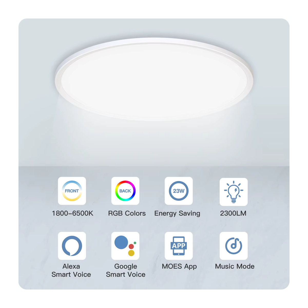 MOES Smart WIFI Deckenleuchte LED RGB dimmbar mit Tuya App und Sprachsteuerung Google Alexa kompatibel, minimalistisches Design, Bunt - Bild 2