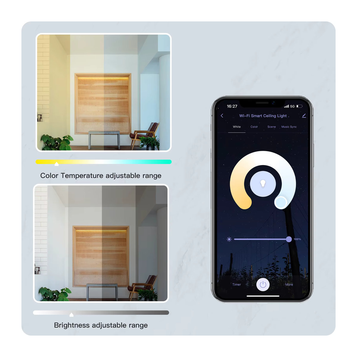 MOES Smart WIFI Deckenleuchte LED RGB dimmbar mit Tuya App und Sprachsteuerung Google Alexa kompatibel, minimalistisches Design, Bunt - Bild 3
