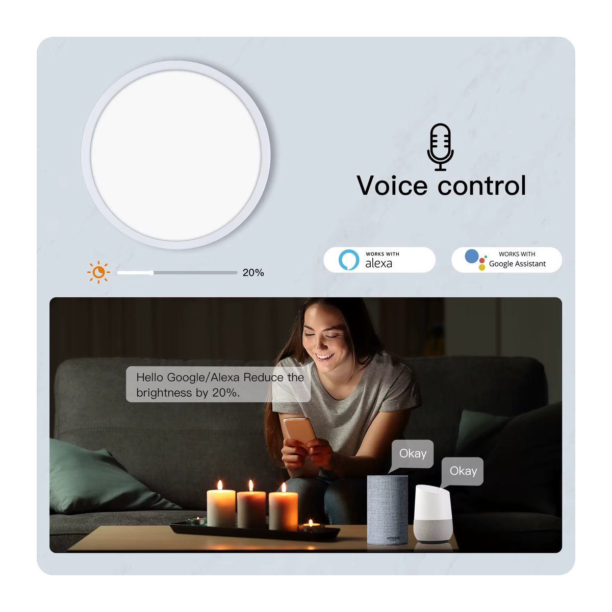 MOES Smart WIFI Deckenleuchte LED RGB dimmbar mit Tuya App und Sprachsteuerung Google Alexa kompatibel, minimalistisches Design, Bunt - Bild 4