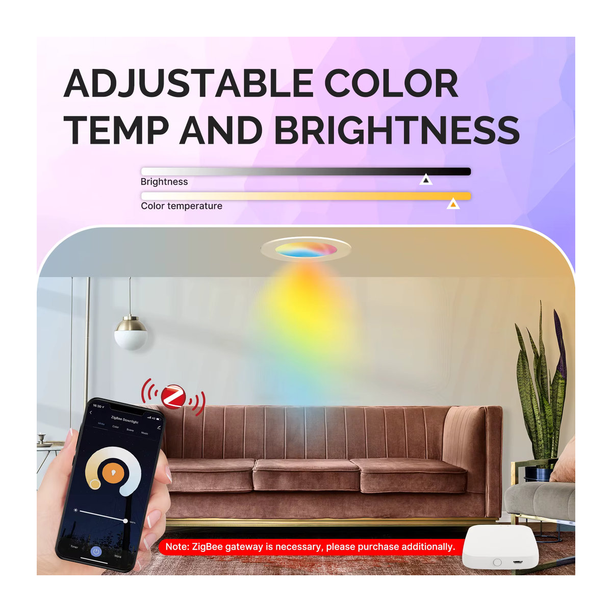 Moes ZigBee LED Einbaustrahler RGB mit dimmbarer Warm- und Kaltweiß-Funktion, 6W, kompatibel mit Alexa, Google Home und Smart Life, bunt - Bild 2