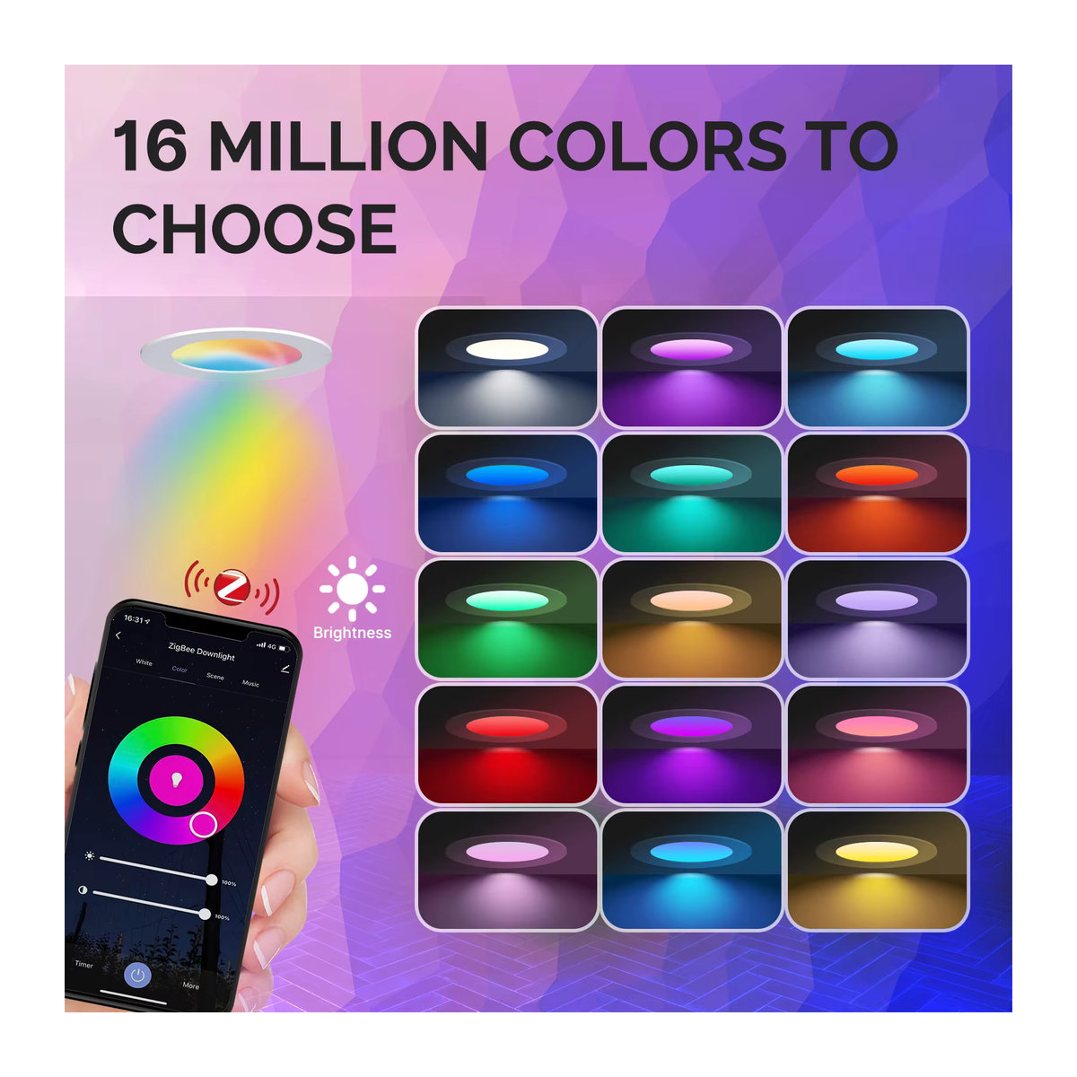 Moes ZigBee LED Einbaustrahler RGB mit dimmbarer Warm- und Kaltweiß-Funktion, 6W, kompatibel mit Alexa, Google Home und Smart Life, bunt - Bild 3