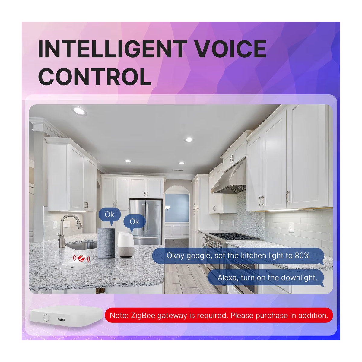Moes ZigBee LED Einbaustrahler RGB mit dimmbarer Warm- und Kaltweiß-Funktion, 6W, kompatibel mit Alexa, Google Home und Smart Life, bunt - Bild 4