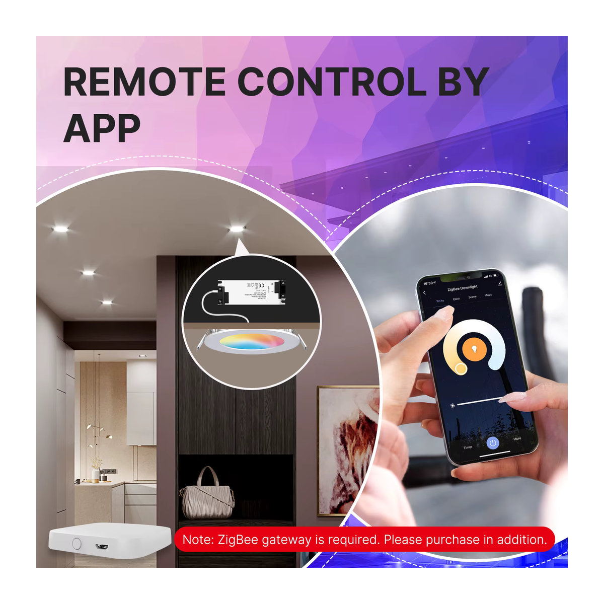 Moes ZigBee LED Einbaustrahler RGB mit dimmbarer Warm- und Kaltweiß-Funktion, 6W, kompatibel mit Alexa, Google Home und Smart Life, bunt - Bild 5