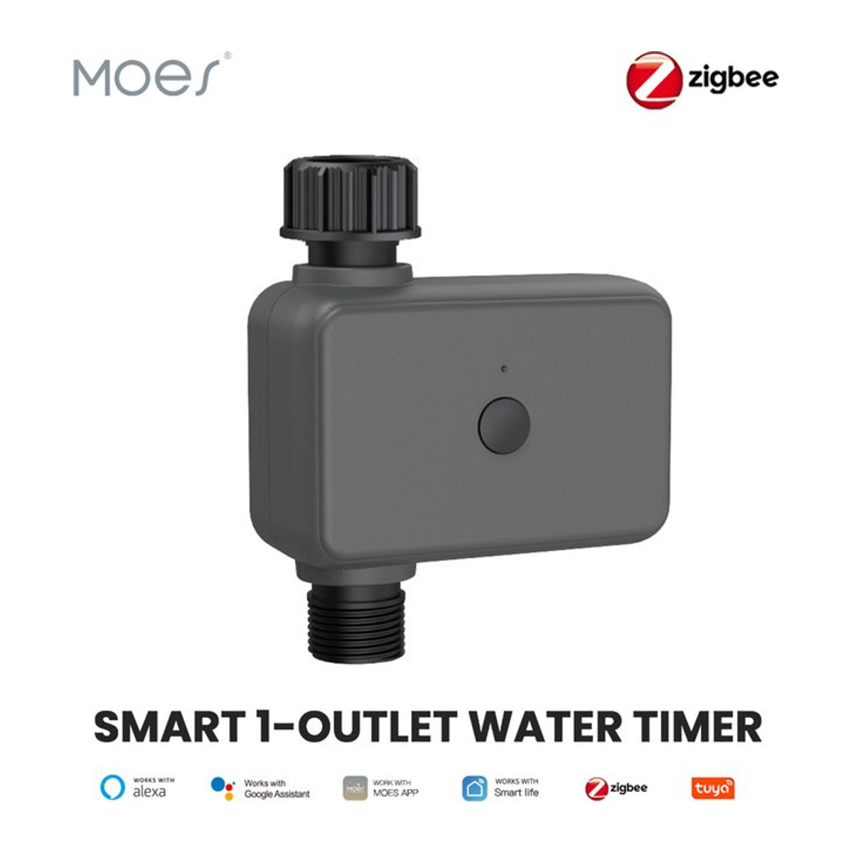 MOES ZigBee Smart Sprinkler Wassertimer mit 1-Ausgang, programmierbarer Bewässerungstimer mit Regenverzögerungsfilter, grau - Bild 1