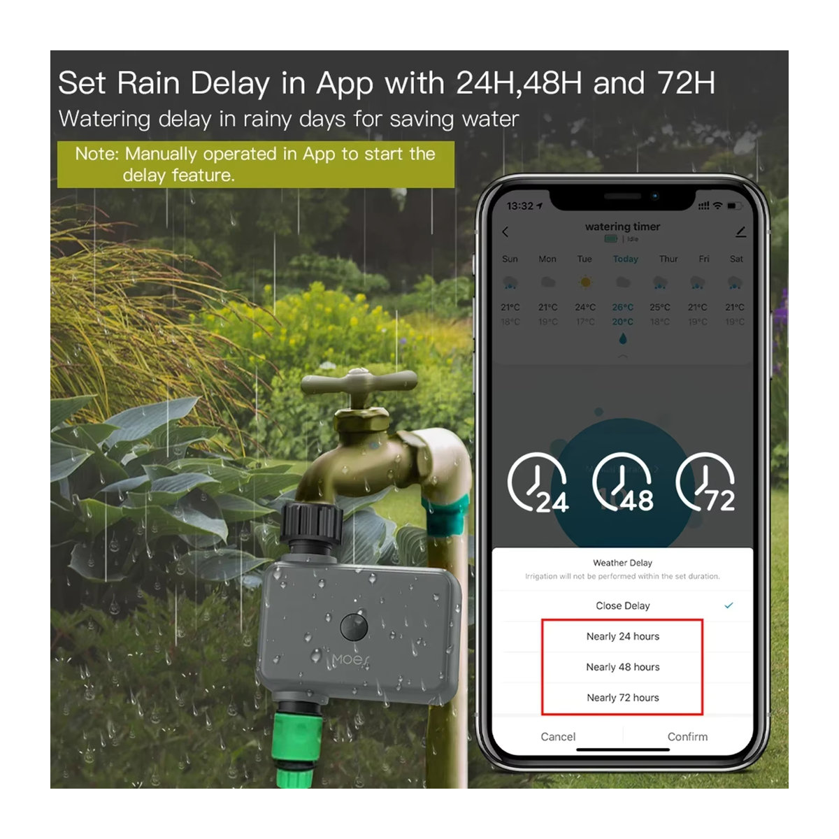 MOES ZigBee Smart Sprinkler Wassertimer mit 1-Ausgang, programmierbarer Bewässerungstimer mit Regenverzögerungsfilter, grau - Bild 2