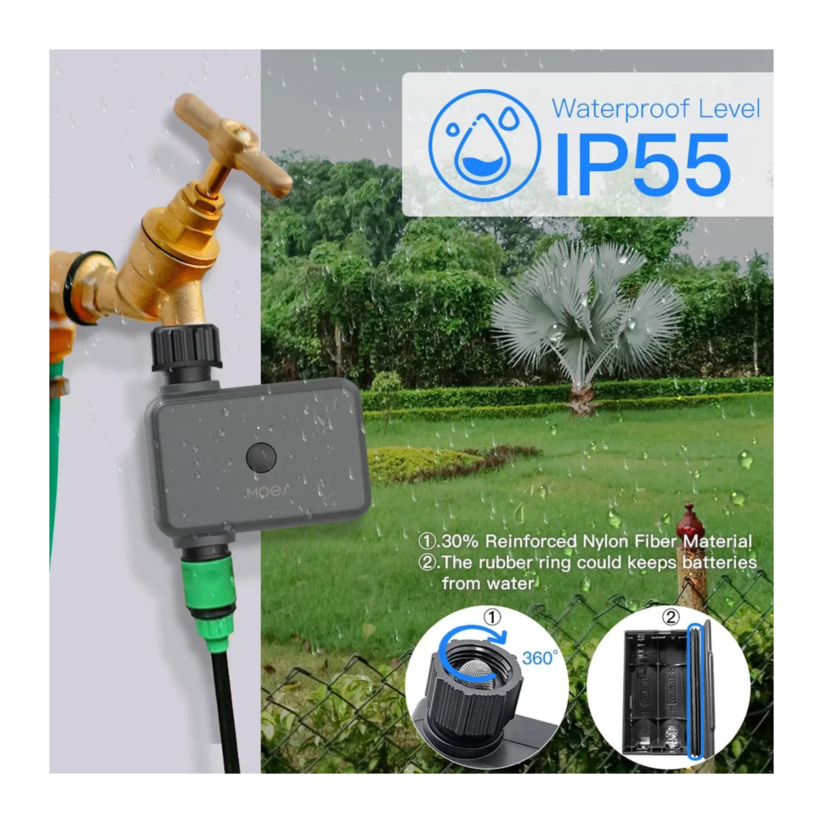 MOES ZigBee Smart Sprinkler Wassertimer mit 1-Ausgang, programmierbarer Bewässerungstimer mit Regenverzögerungsfilter, grau - Bild 3
