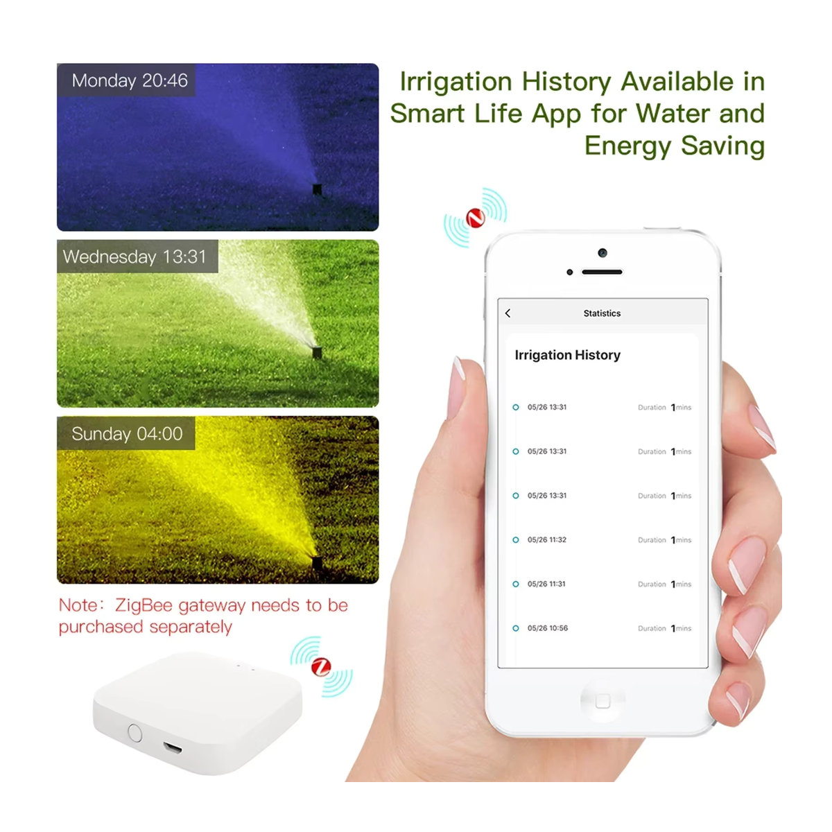 MOES ZigBee Smart Sprinkler Wassertimer mit 1-Ausgang, programmierbarer Bewässerungstimer mit Regenverzögerungsfilter, grau - Bild 4