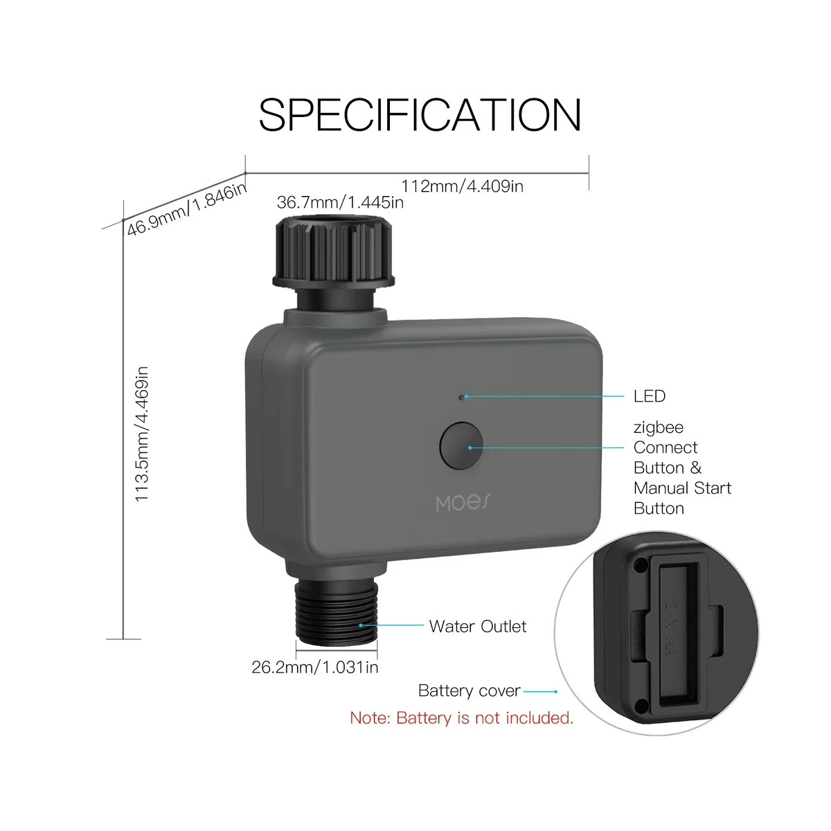 MOES ZigBee Smart Sprinkler Wassertimer mit 1-Ausgang, programmierbarer Bewässerungstimer mit Regenverzögerungsfilter, grau - Bild 5