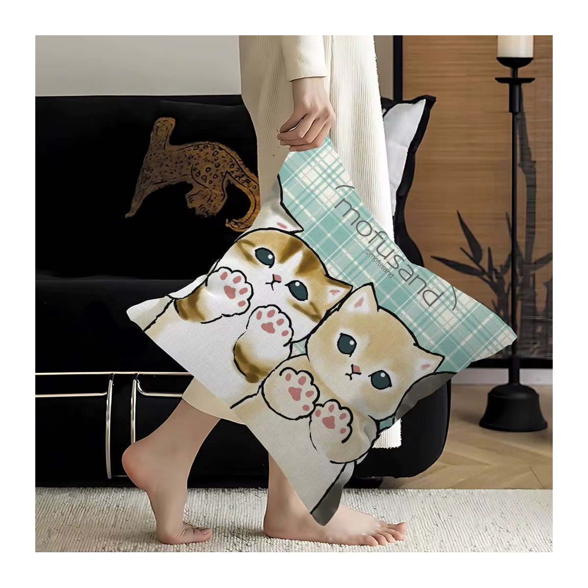Mofusand Anime Kissenbezug mit lustiger Katze, B/B: 45 x 45 cm - Bild 3