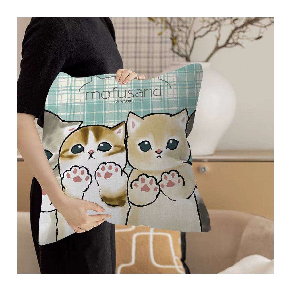 Mofusand Anime Kissenbezug mit lustiger Katze, B/B: 45 x 45 cm - Bild 5