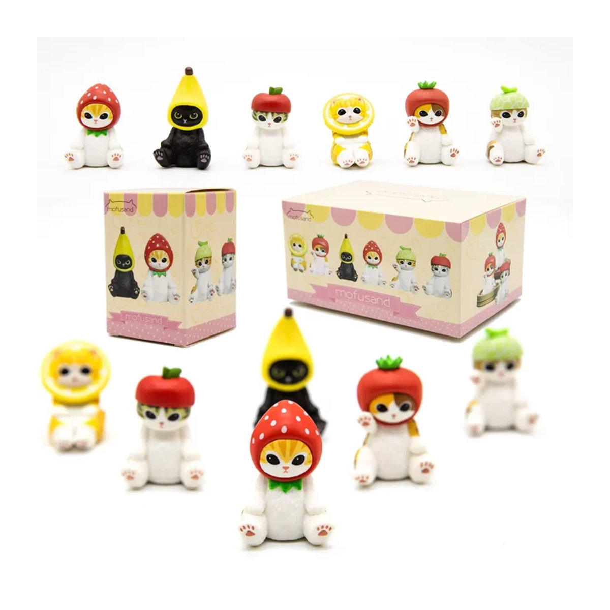 Mofusand Katze in Obstkleidung Blindbox Figur Banane und Tomate mehrfarbig aus Kunststoff - Bild 1