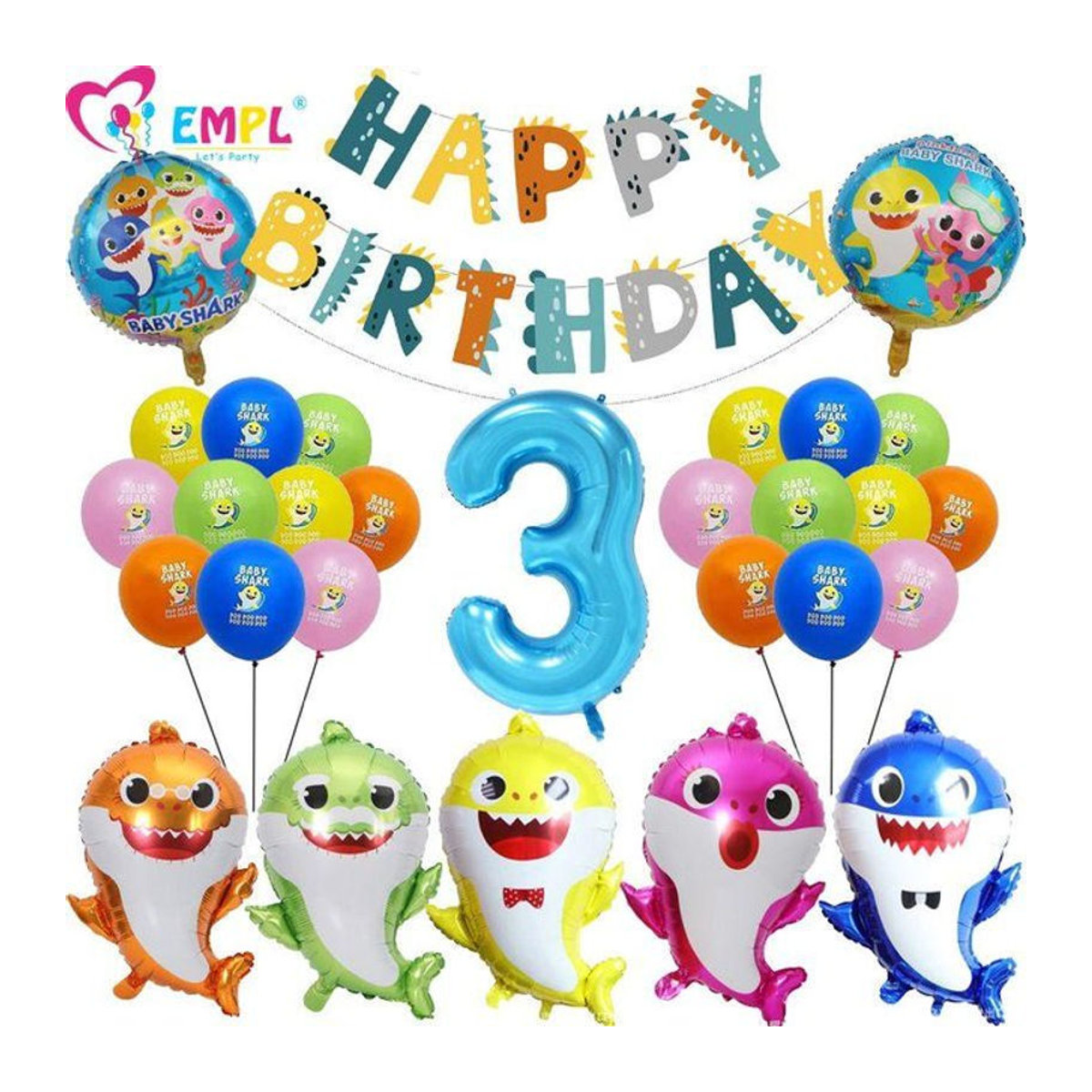 Molia Ozean Hai Serie Party Ballon Set für Kindergeburtstage in Mehrfarbig mit Aluminiumfolie - Bild 1