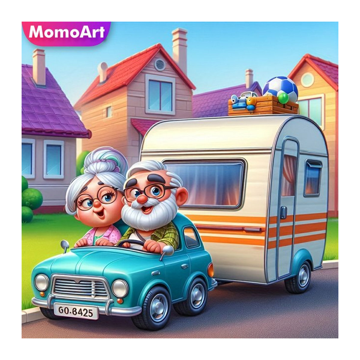 Momoart 5D Diamantmalerei Porträt Großeltern als Rundes Mosaik-Stickerei-Set für Kinder in Mehrfarbig - Bild 1