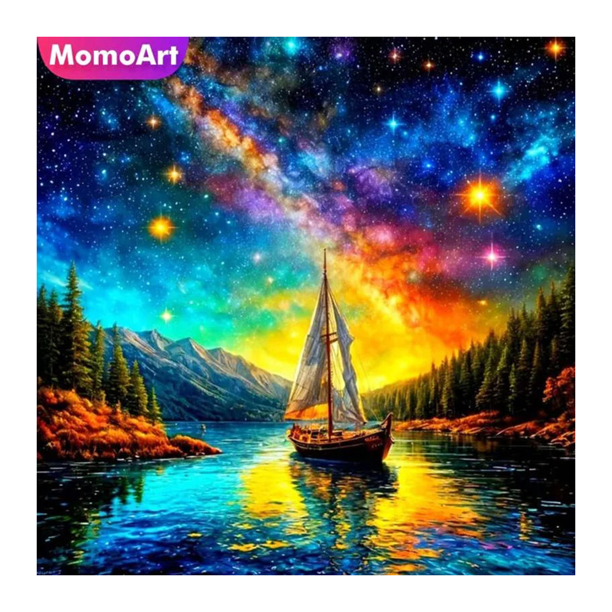 Momoart 5D DIY Diamant-Mosaik Schiff-Landschaft mit Fluss als mehrfarbige Stickerei für Anfänger und Kinder - Bild 1