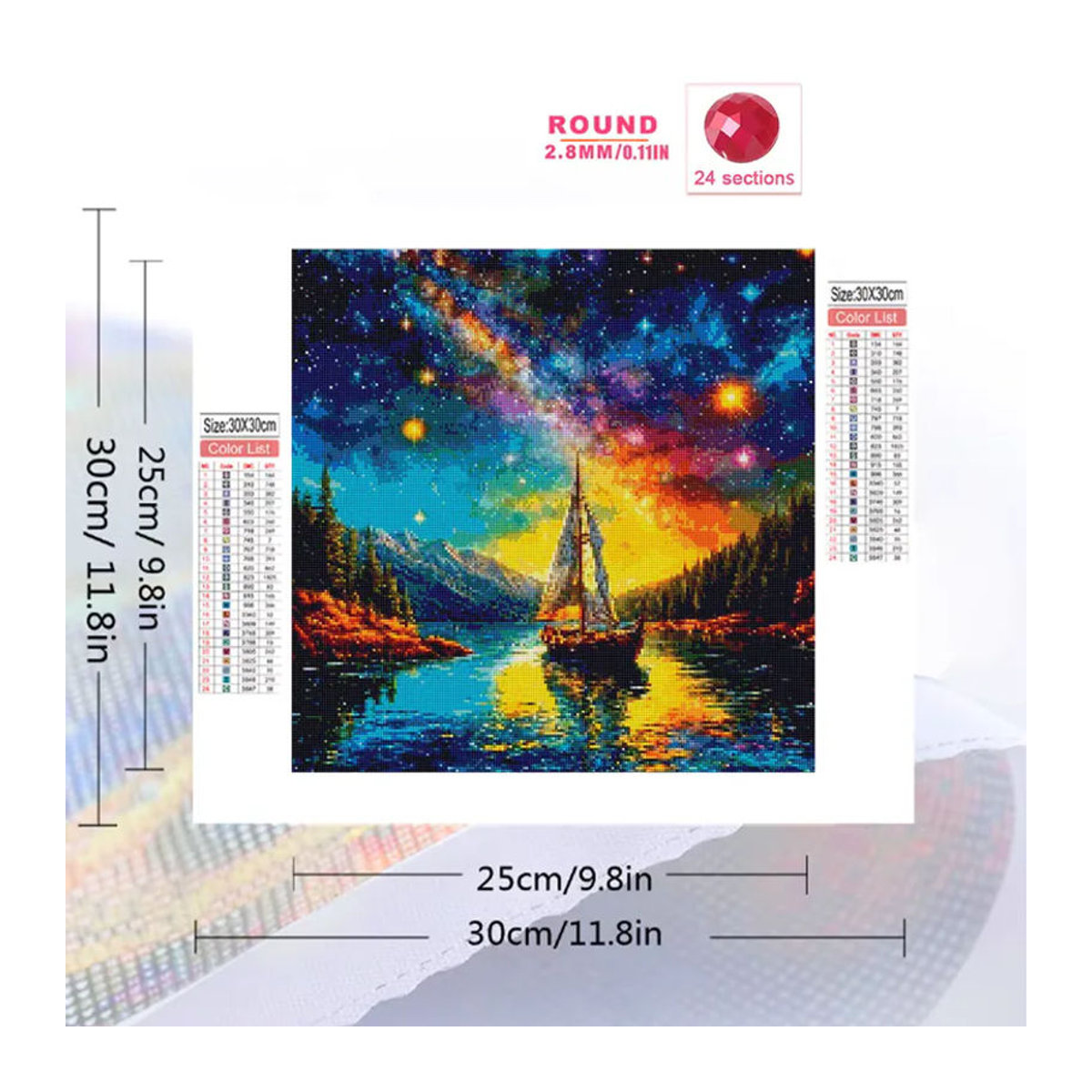 Momoart 5D DIY Diamant-Mosaik Schiff-Landschaft mit Fluss als mehrfarbige Stickerei für Anfänger und Kinder - Bild 2