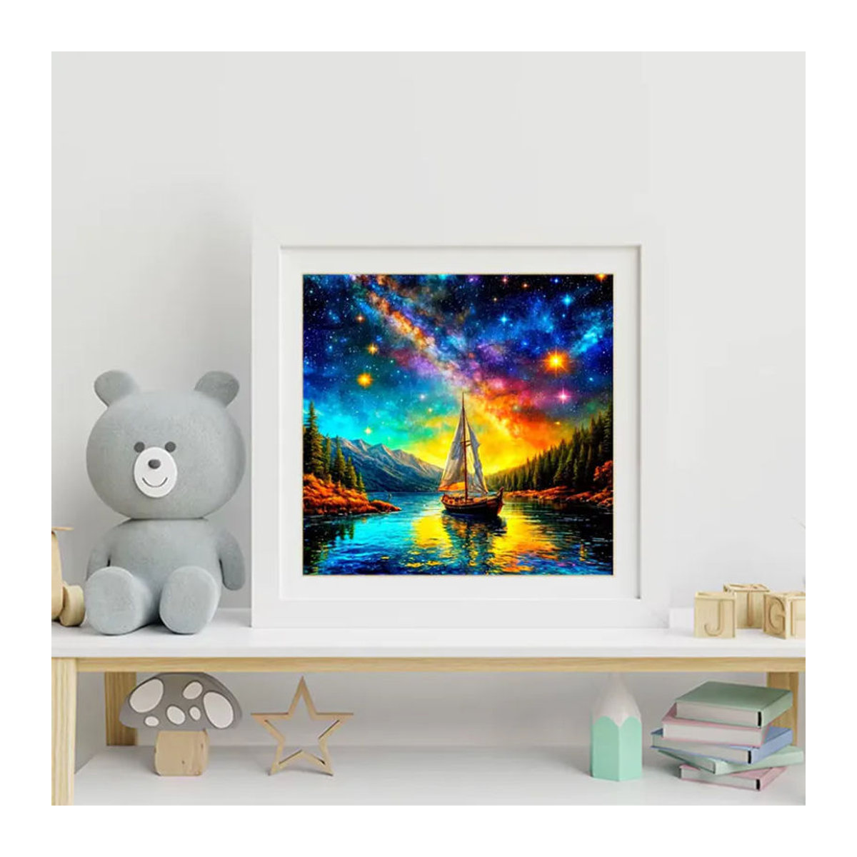 Momoart 5D DIY Diamant-Mosaik Schiff-Landschaft mit Fluss als mehrfarbige Stickerei für Anfänger und Kinder - Bild 3