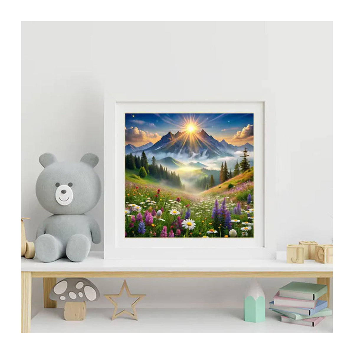 Momoart 5D DIY Diamant-Stickerei Berglandschaft mit Sonnenuntergang als mehrfarbiges Kreuzstich Diamant-Mosaik Bild - Bild 3