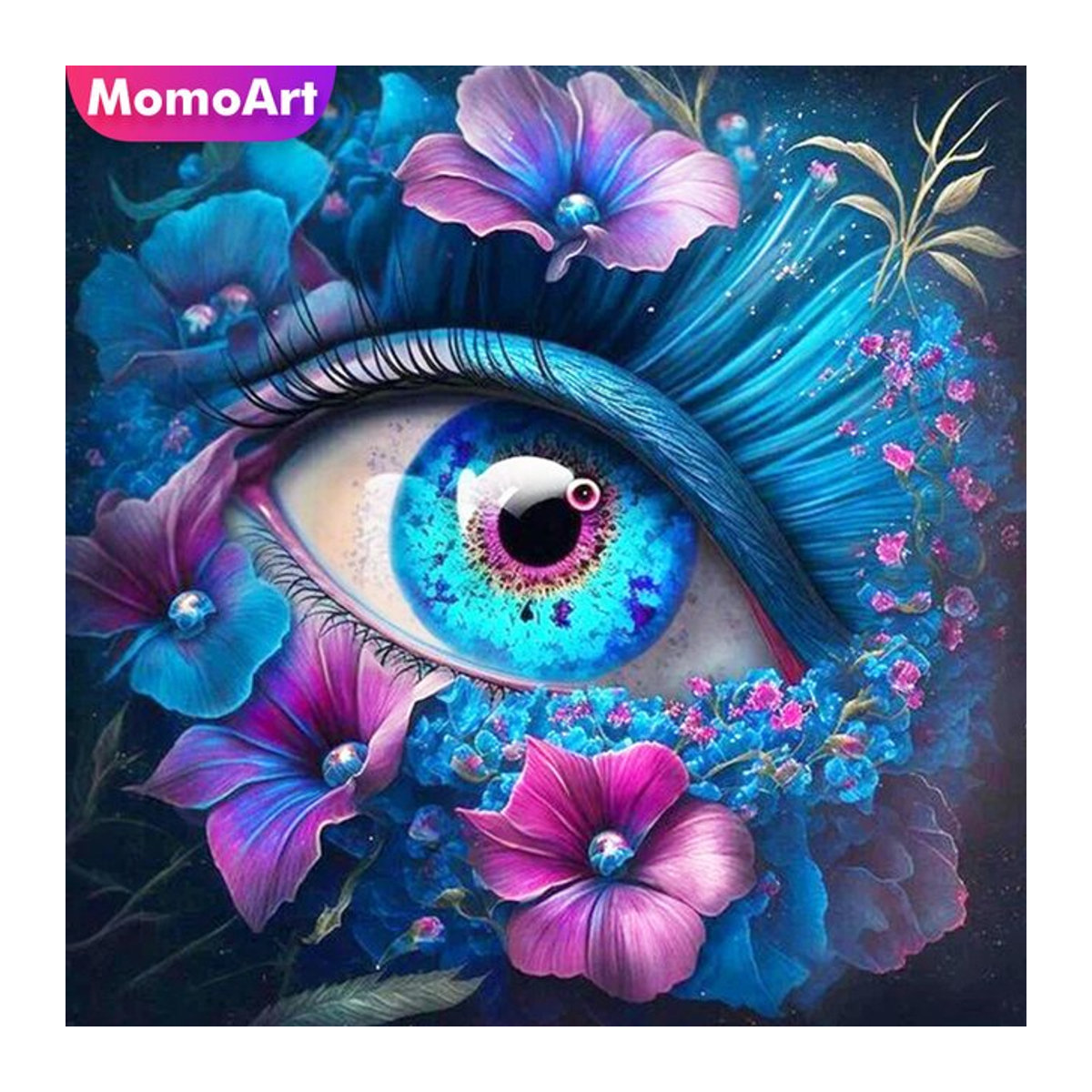 Momoart 5D DIY Diamantmalerei Auge Porträt mit Gänseblümchen Blume als mehrfarbiges Strass Mosaik Wandbild für Kinder - Bild 1