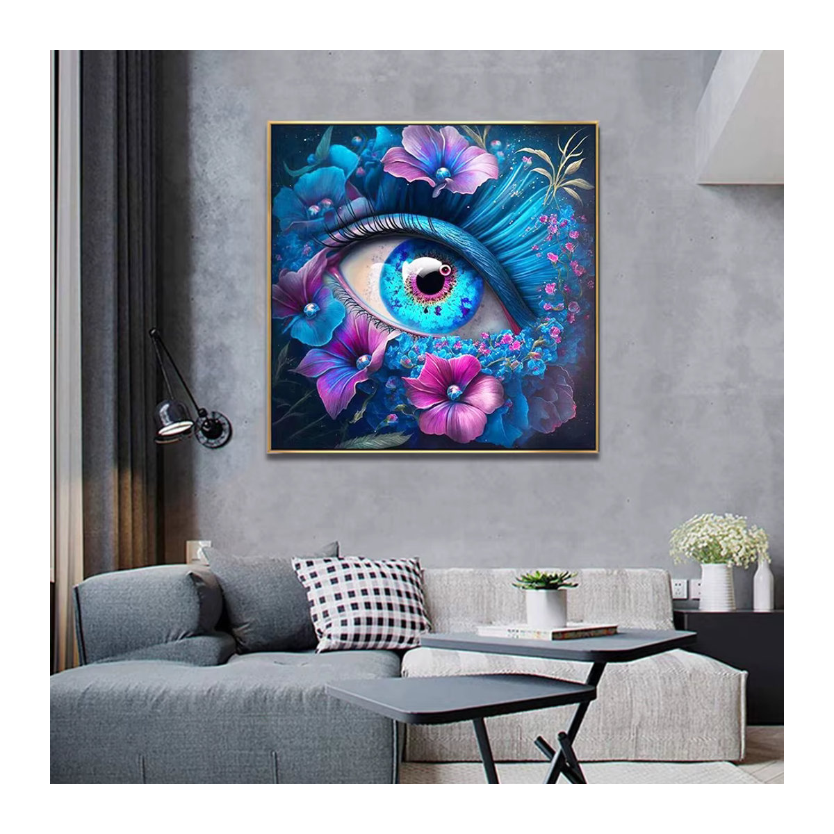 Momoart 5D DIY Diamantmalerei Auge Porträt mit Gänseblümchen Blume als mehrfarbiges Strass Mosaik Wandbild für Kinder - Bild 3