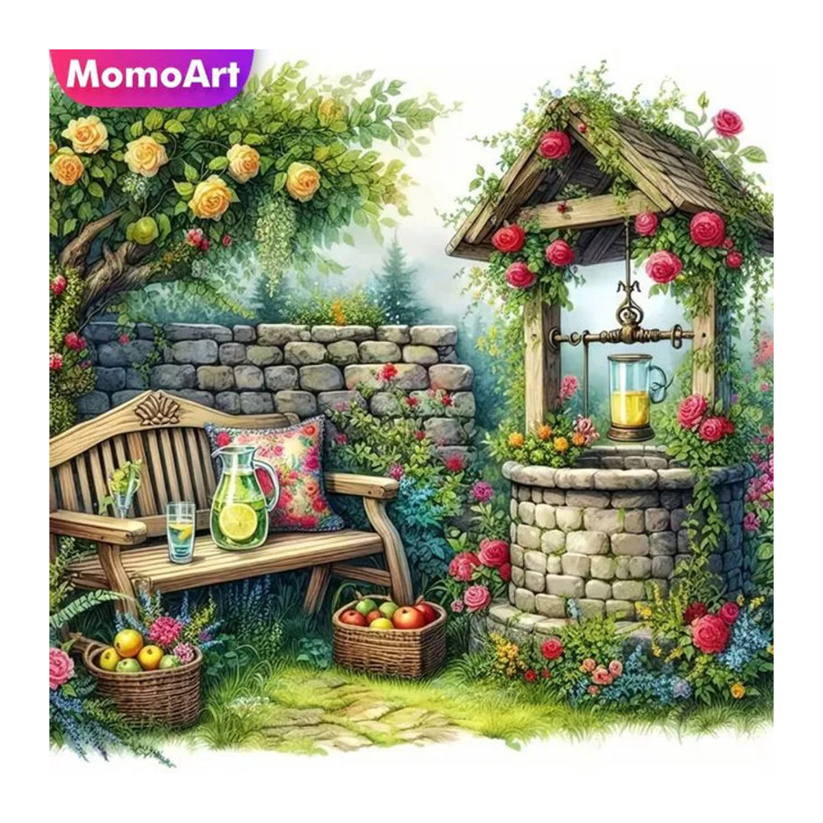 Momoart 5D Garten-Diamantmalerei Landschaft mit Blumen-Motiv als DIY-Stickerei für Anfänger und Kinder, mehrfarbig - Bild 1