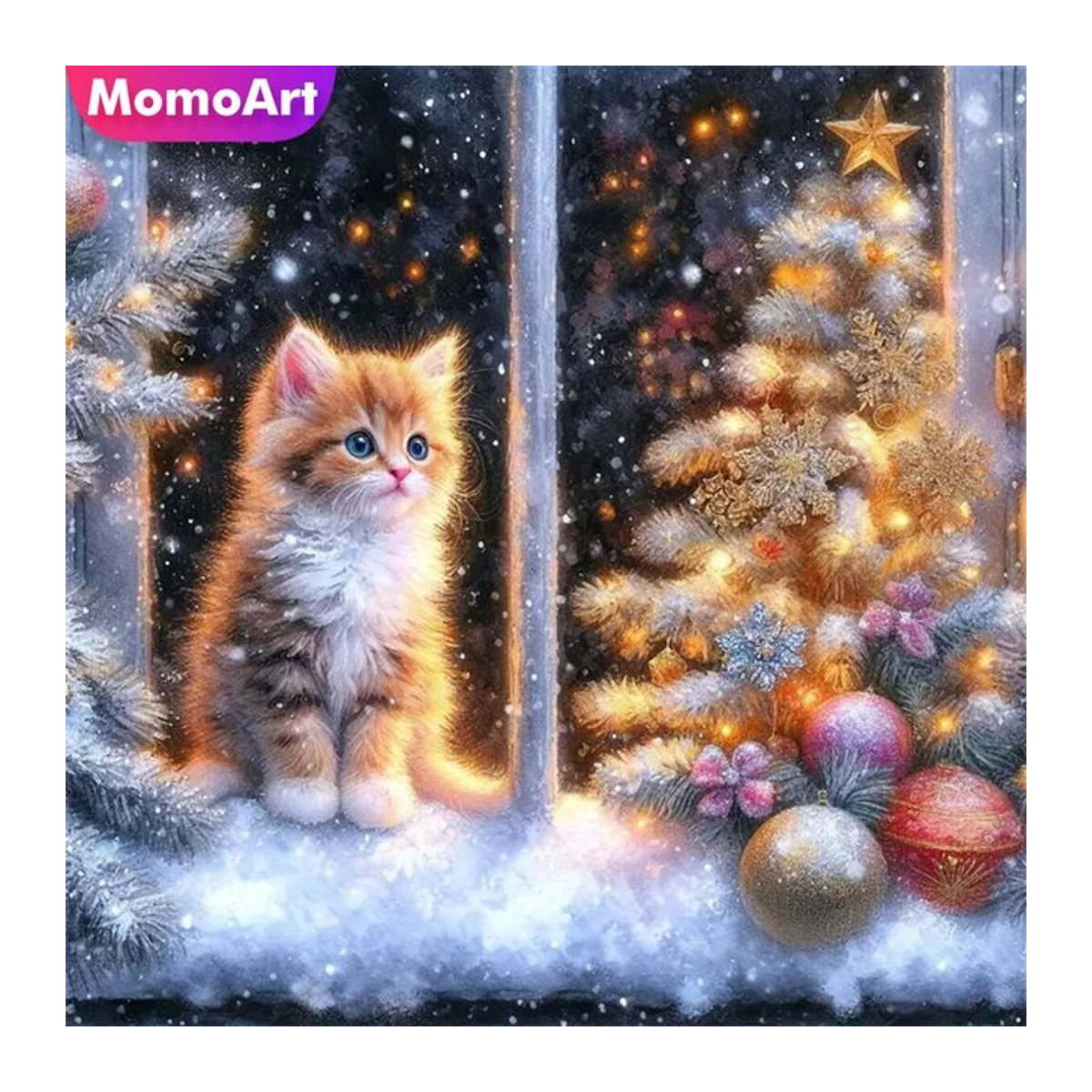 Momoart Diamant-Gemälde Katze als quadratisches Mosaik in Mehrfarbig zur Wandmontage - Bild 1