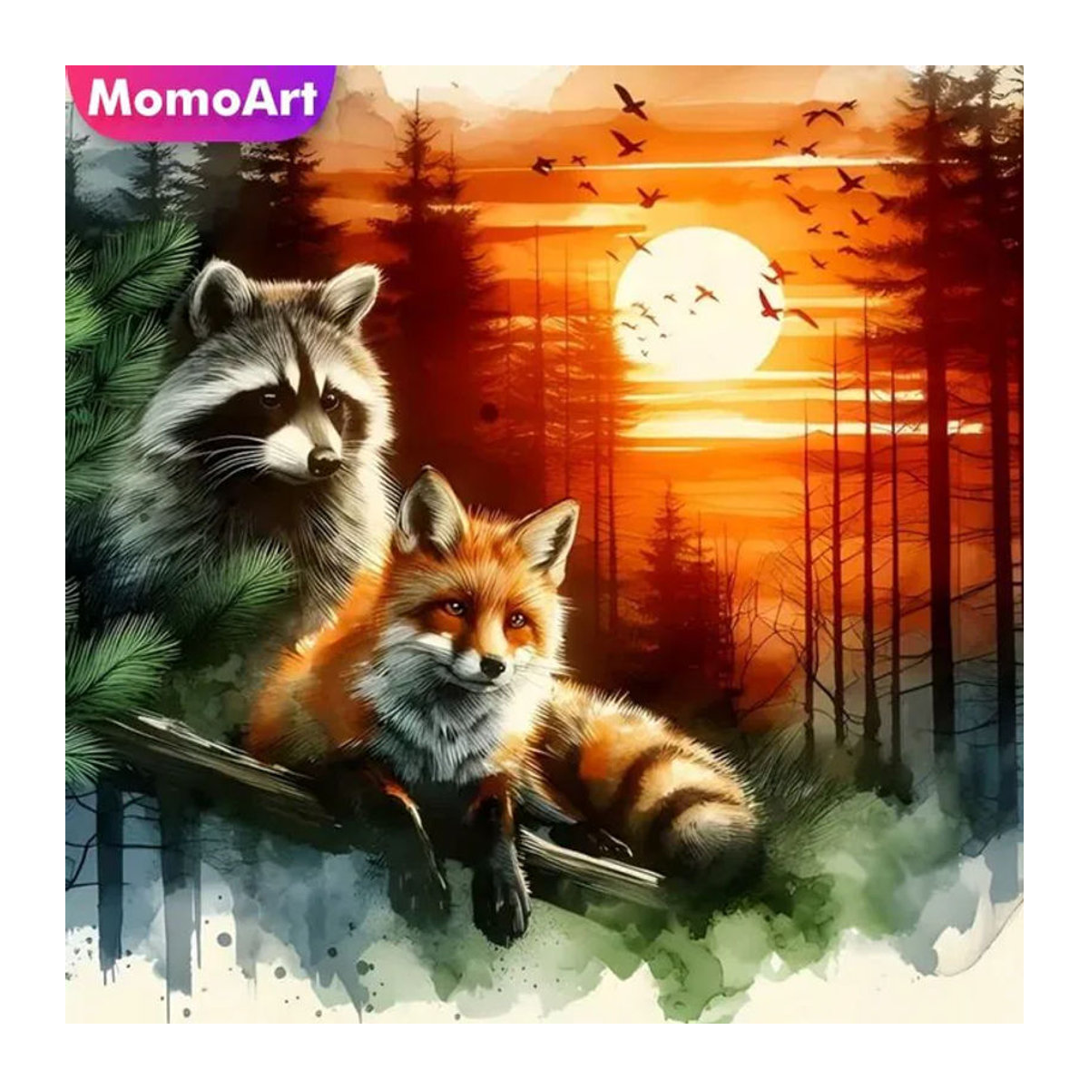 Momoart Diamant-Malerei Fuchs und Waschbär DIY Mosaik Set für Anfänger in Mehrfarbig - Bild 1
