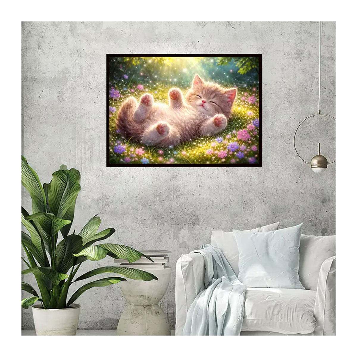 Momoart Diamant-Malerei Katze DIY Mosaik Set mit Cartoon Tier Motiv in Mehrfarbig und Rund zur Wandmontage - Bild 3