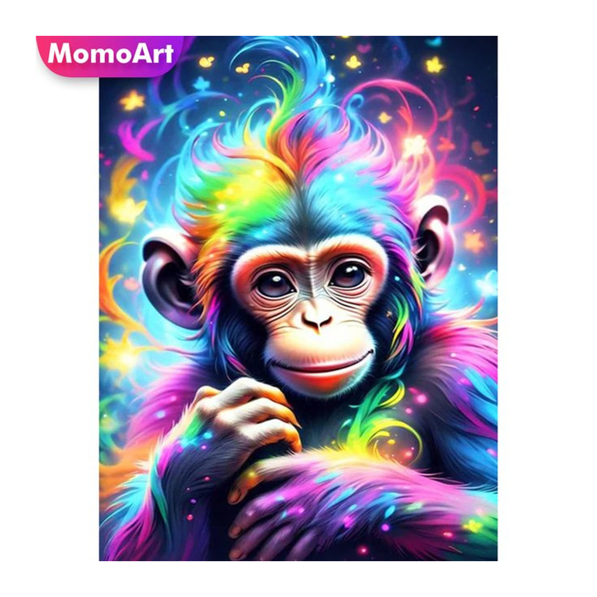 Momoart Diamant-Mosaik Affe DIY Stickerei Set als mehrfarbiges Wandbild in runder Form - Bild 1