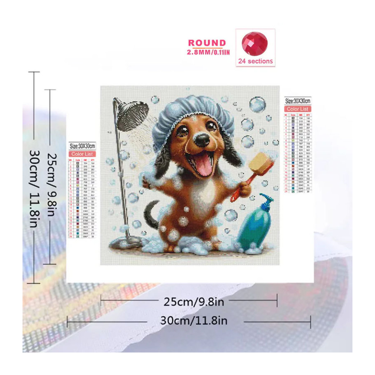 Momoart Diamant-Mosaik DIY-Set Hund Tier Wandkunst Rund Mehrfarbig - Bild 2