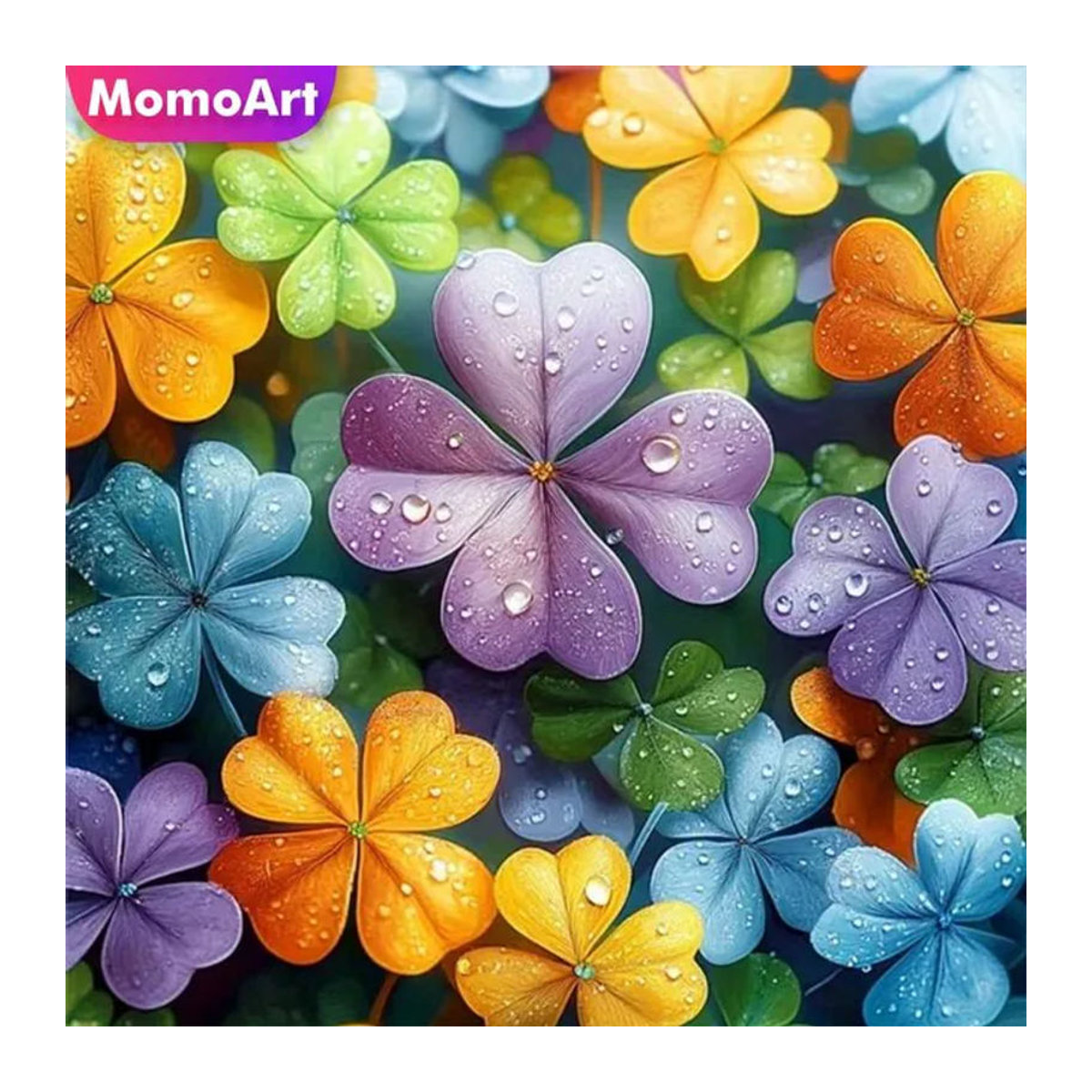 Momoart Diamant-Mosaik Vierblättriges Kleeblatt Bild als DIY Strass Diamantmalerei mit floralem Pflanzenmuster in Mehrfarbig - Bild 1