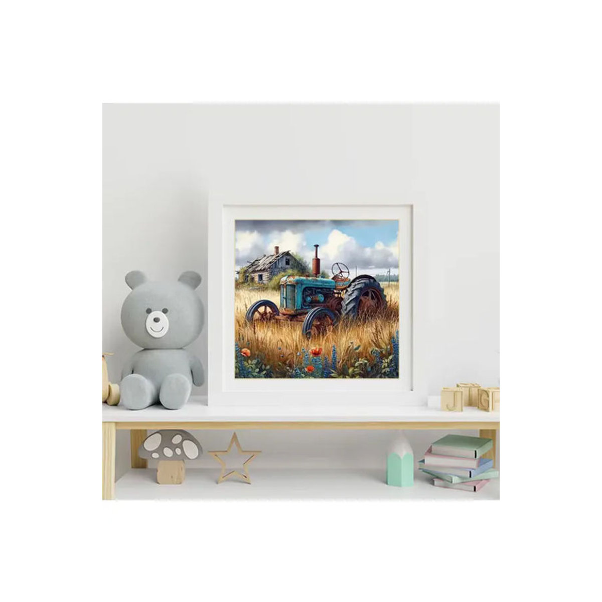 Momoart Diamant-Stickerei Bauernhof-Landschaft mit Traktor als DIY-Mosaik-Bild in Rundform, Mehrfarbig - Bild 4