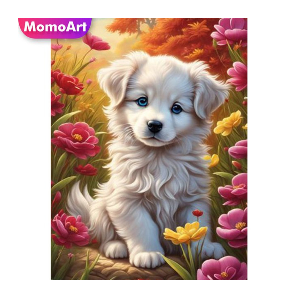 Momoart Diamant Stickerei Hund als DIY Kunst Mosaik Wanddekoration, Rund, Mehrfarbig, B/T/H: 40 x 30 x 30 cm - Bild 1