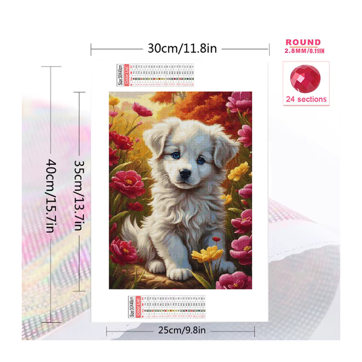 Momoart Diamant Stickerei Hund als DIY Kunst Mosaik Wanddekoration, Rund, Mehrfarbig, B/T/H: 40 x 30 x 30 cm - Bild 2