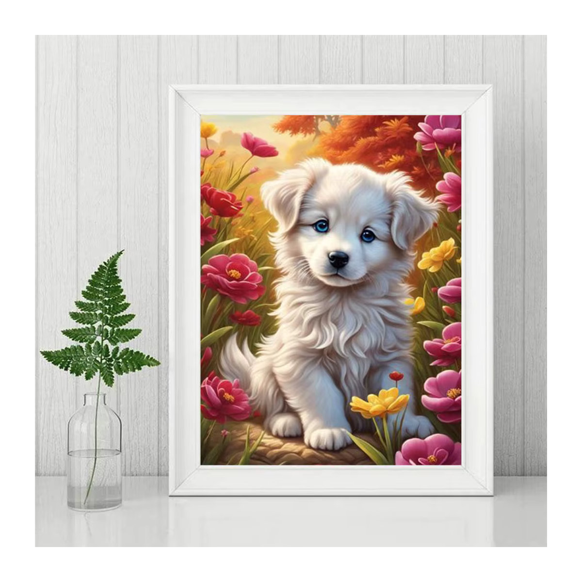 Momoart Diamant Stickerei Hund als DIY Kunst Mosaik Wanddekoration, Rund, Mehrfarbig, B/T/H: 40 x 30 x 30 cm - Bild 3