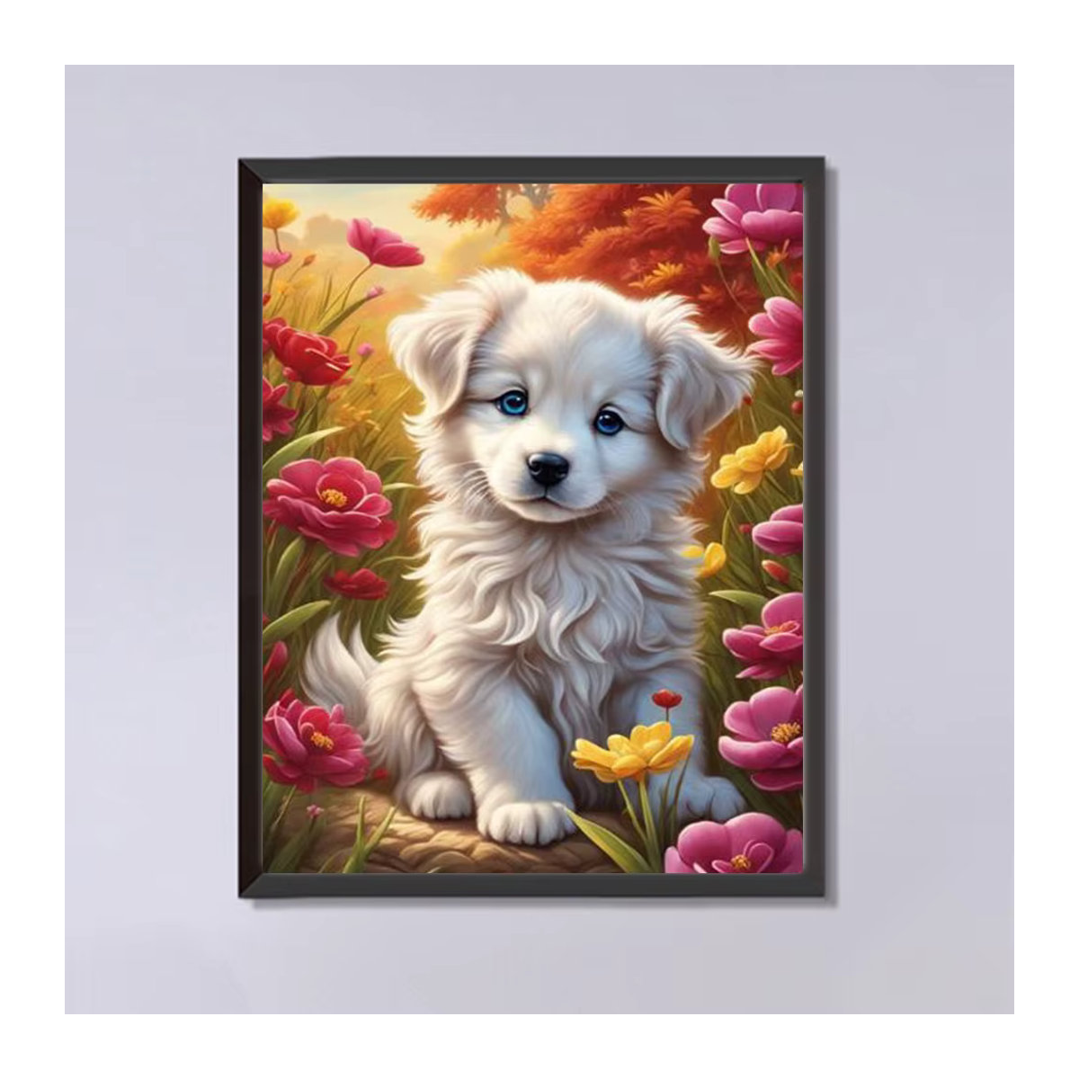 Momoart Diamant Stickerei Hund als DIY Kunst Mosaik Wanddekoration, Rund, Mehrfarbig, B/T/H: 40 x 30 x 30 cm - Bild 4