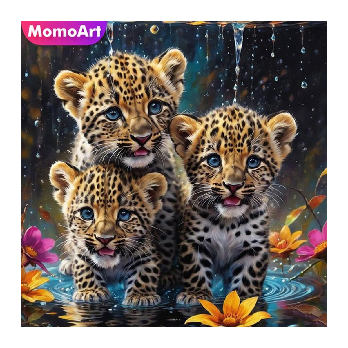 Momoart Diamant Stickerei Leopard DIY Malerei als rundes Mosaik Wanddekor in Mehrfarbig - Bild 1