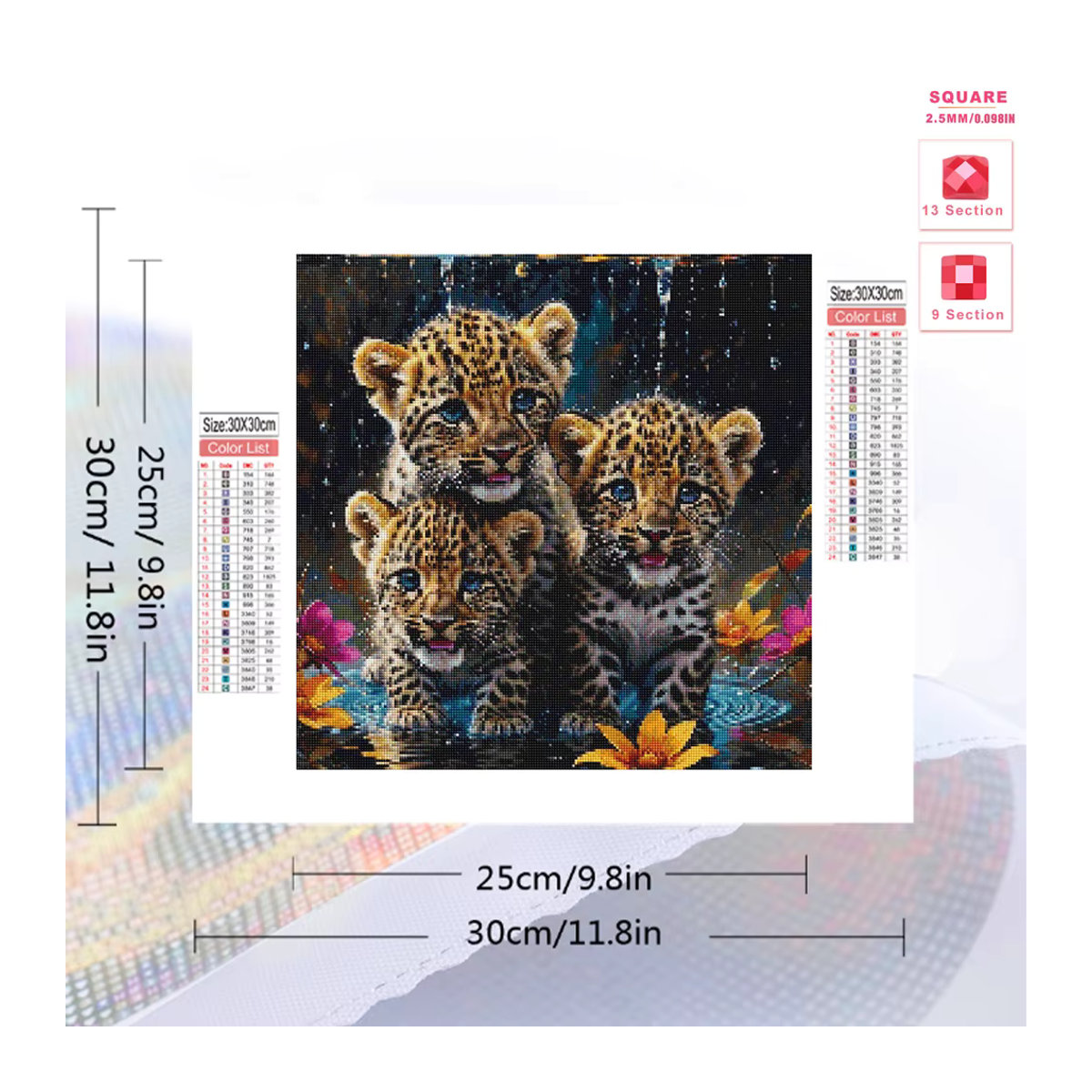 Momoart Diamant Stickerei Leopard DIY Malerei als rundes Mosaik Wanddekor in Mehrfarbig - Bild 2