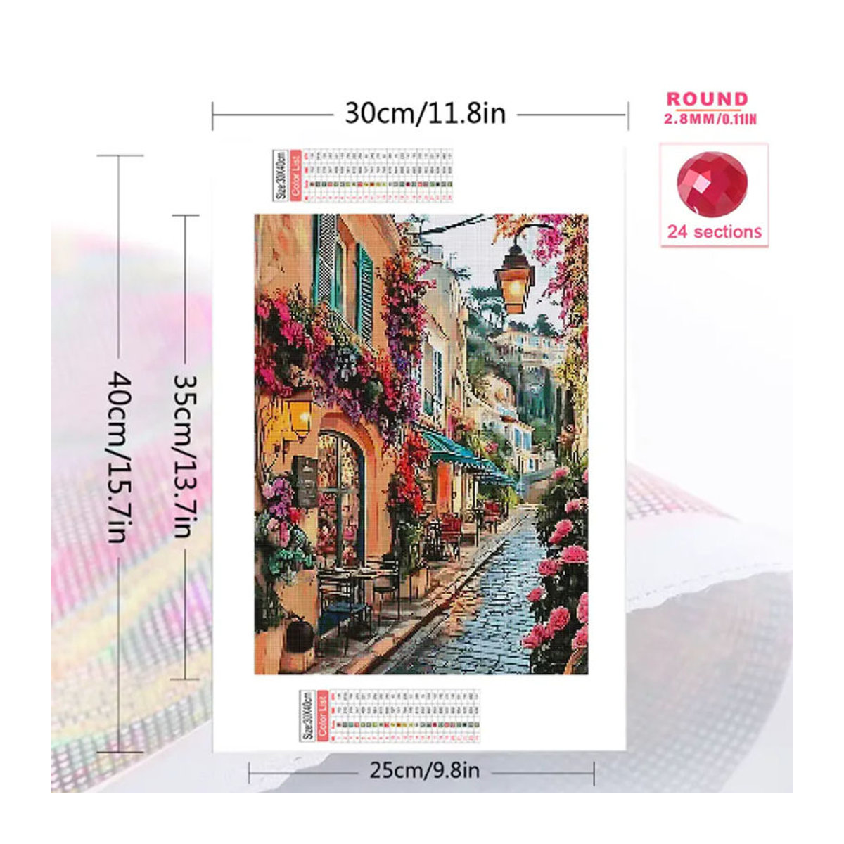 Momoart Diamant-Stickerei Straßenlandschaft als Mosaik-Bild mit Haus und Blumen in Mehrfarbig aus Kunstharz - Bild 2
