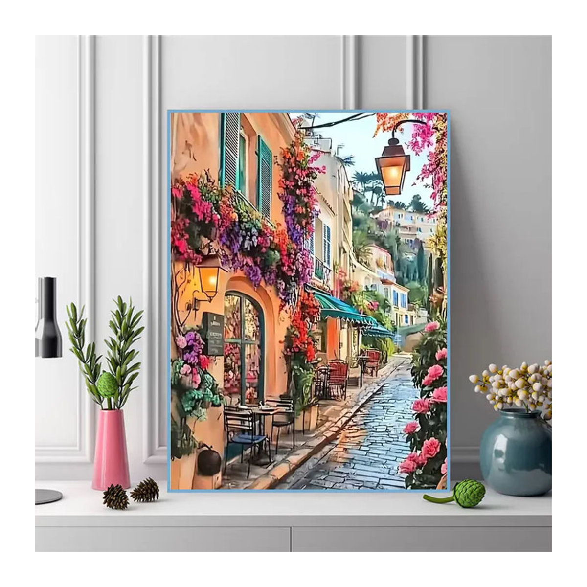 Momoart Diamant-Stickerei Straßenlandschaft als Mosaik-Bild mit Haus und Blumen in Mehrfarbig aus Kunstharz - Bild 3