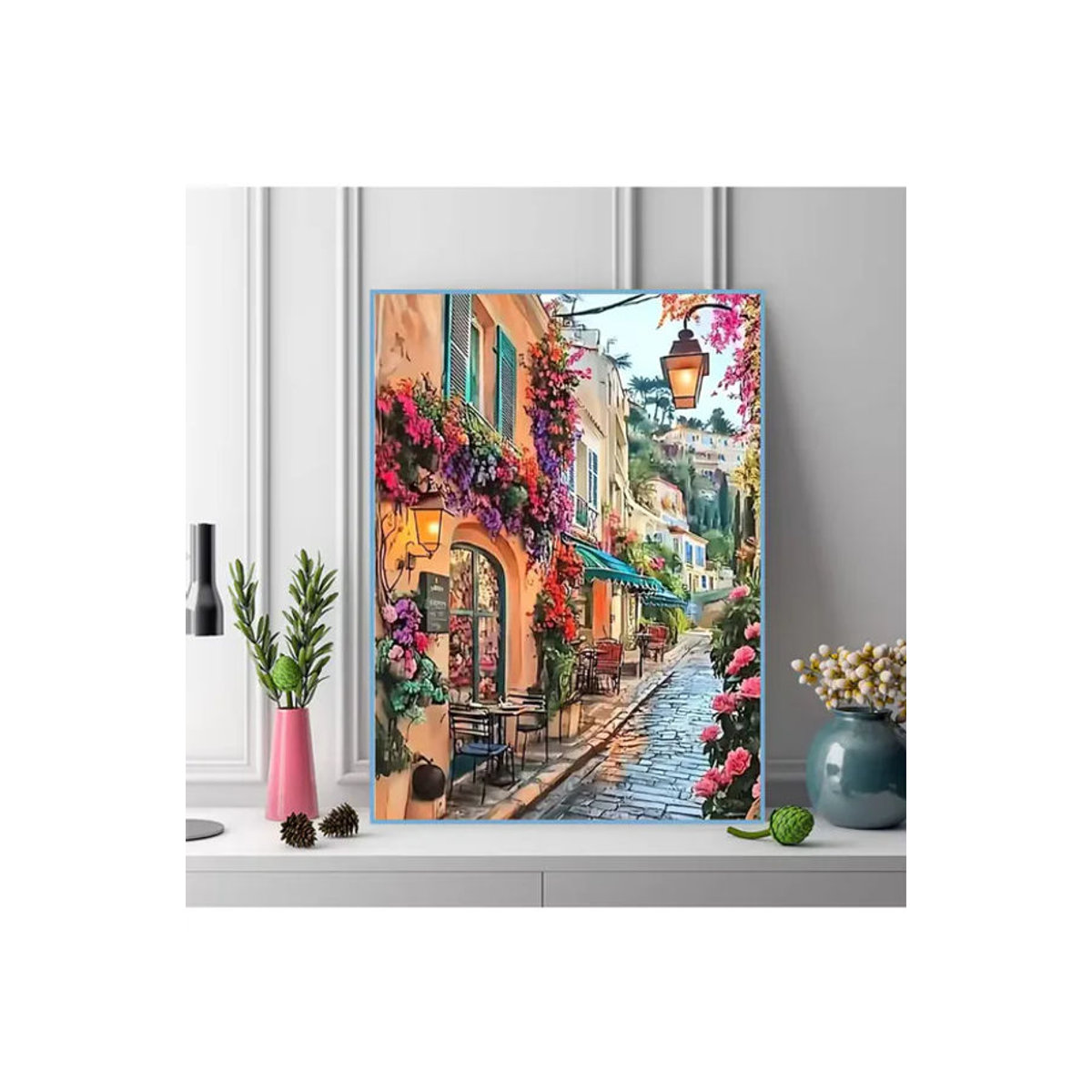 Momoart Diamant-Stickerei Straßenlandschaft als Mosaik-Bild mit Haus und Blumen in Mehrfarbig aus Kunstharz - Bild 5