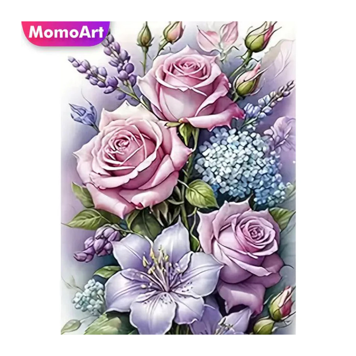 Momoart Diamantmalerei Blumenbild mit Rose und Lilie als florale Wandkunst in Mehrfarbig - Bild 1
