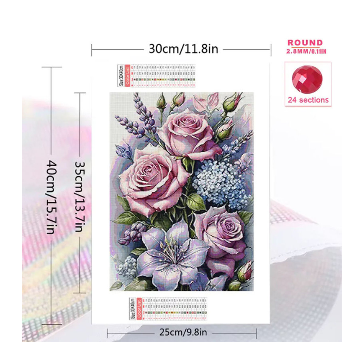 Momoart Diamantmalerei Blumenbild mit Rose und Lilie als florale Wandkunst in Mehrfarbig - Bild 2
