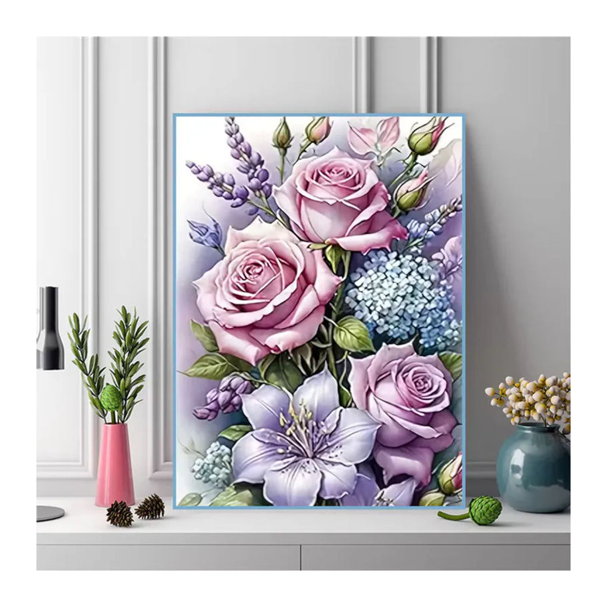 Momoart Diamantmalerei Blumenbild mit Rose und Lilie als florale Wandkunst in Mehrfarbig - Bild 3