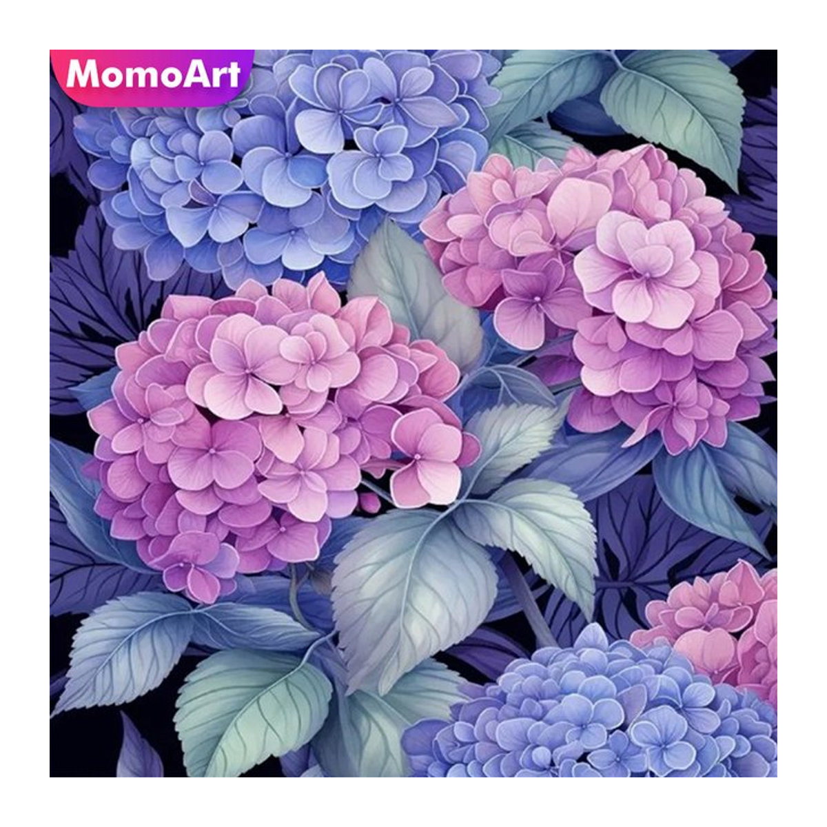 Momoart Diamantmalerei Hortensien Blume als Stickerei-Set in Mehrfarbig mit Holzrahmen - Bild 1
